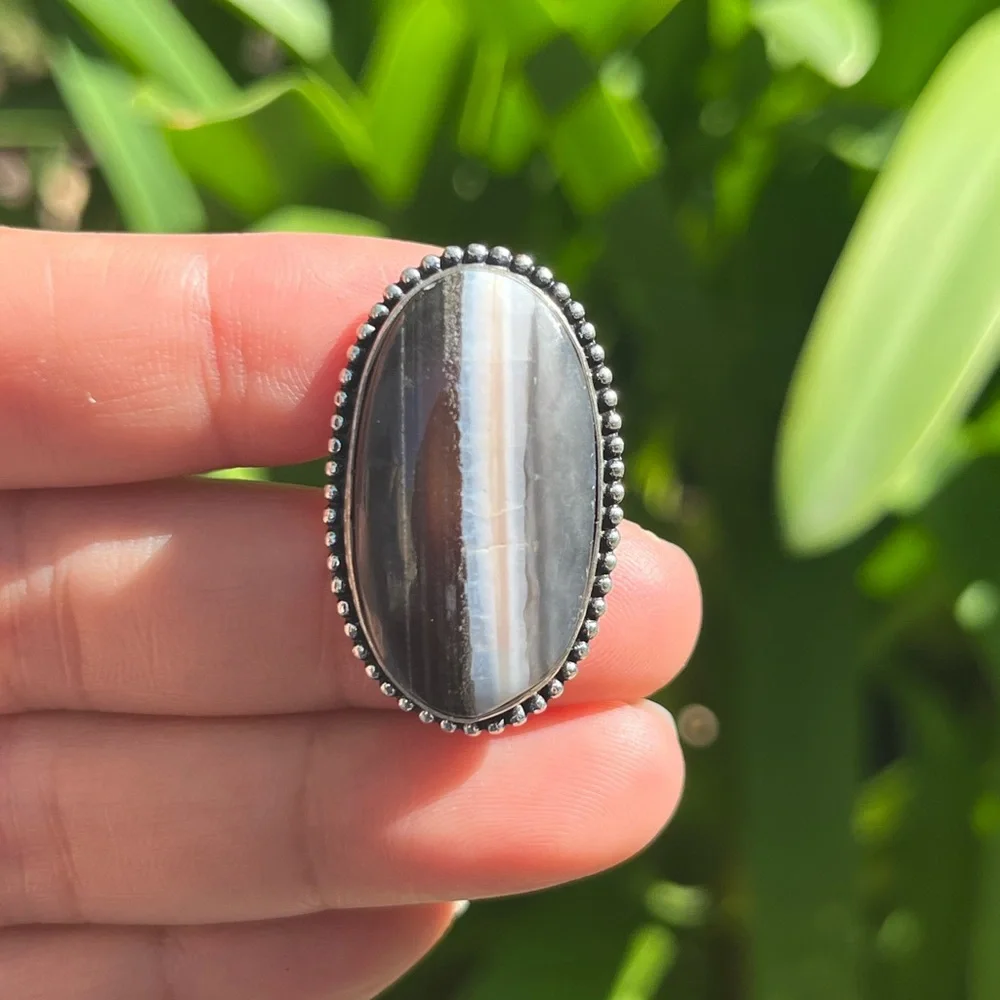 Size 7 925 silver‎ plated banded ohwyee opal ring